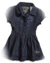 GUESS Kids Girls Baby Girl Embroidered Denim Dress with Bloomers (12-24M), DARK STONE WASH (12M)