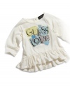 GUESS Kids Girls baby girl multimedia flounce top (12-24m), CREAM (12M)