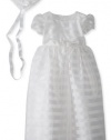 Jayne Copeland Baby-Girls Infant Christening Organza Stripe Dress, White, 12 Months