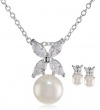 Platinum Plated Sterling Silver Freshwater Cultured Pearl Earrings and Pendant Necklace Set