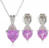 Sterling Silver Created Pink Sapphire with Diamond-Accent Heart Earring and Pendant Boxed Gift Set