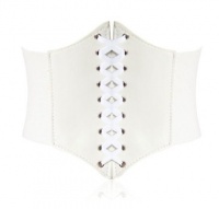 HOTER Black Lace-up Corset Style Elastic Cinch Belt -WHITE