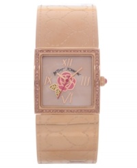 As pretty as your favorite bracelet, this Betsey Johnson bangle watch gleams in rose-gold hues and floral accents.