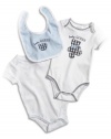 GUESS Kids Boys Two BODYSUITS with Bib Set (0 - 9m), LIGHT BLUE (0/3M)