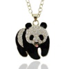 Gold-Tone Squabby Panda Necklace Pendant with Clear Swarovski Elements Crystal