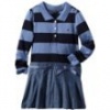 Nautica Sportswear Kids Baby-girls Infant Long Sleeve Striped Rugby Top With Attached Chambray Skirt, Cadet Blue, 12 Months