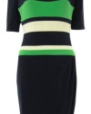 Multi Striped Pleated Square Neck Jersey Dress (14P, Lighthouse Navy/Green/White)