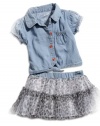 GUESS Kids Girls Baby Girl Chambray Top and Skooter Set (12-24m), CHAMBRAY (12M)