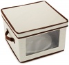 Household Essentials Dinner Plate Storage Chest, Natural Canvas with Brown Trim