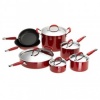 KitchenAid Gourmet Essentials 12-Piece Nonstick Hard Base Cookware Set, Red