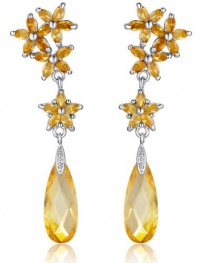 Flower Rain Drop Cubic Zirconia Dangle Earrings (Orange Yellow) 1002201x