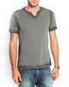 GUESS Men's Stream Coated Jersey Slit-Neck Tee