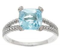 2.6ct Cushion Genuine Blue Topaz and Diamond Ring in Rope Silver