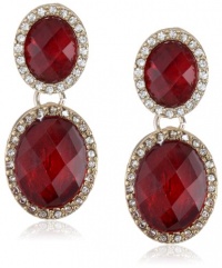 Anne Klein Merry and Bright Gold-Tone, Ruby Red and Pave Post Drop Earrings