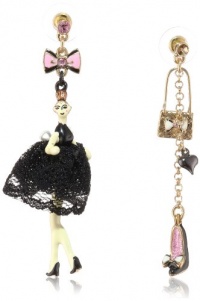 Betsey Johnson Paris is Always a Good Idea Paris Girl and Purse Mismatch Drop Earrings