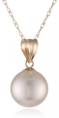 14k Yellow Gold and White AA-Grade Akoya Cultured Pearl (8.5-9 mm) Pendant Necklace, 18