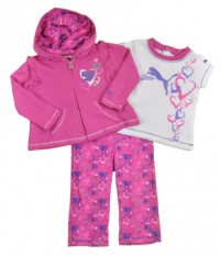 Puma Infant Girls Heart Bubbling Rose Pink 3Pc Pant Set (18M)