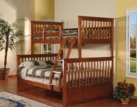 Walnut Finish Wood Twin Over Full Size Convertible Bunk Bed