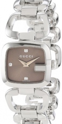 Gucci Women's YA125503 G-Gucci Small Diamond Brown Dial Steel Watch