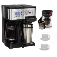 Hamilton Beach 2-Way FlexBrew Coffeemaker + Refillable K-Cup For Keurig K-Cup Brewers + Two Update International 13 Oz. White Tiara Cappuccino Cups