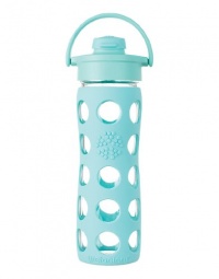 Lifefactory 16-Ounce Glass Beverage Bottle with Flip Top Cap, Turquoise