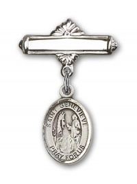 Sterling Silver Baby Badge with St. Genevieve Charm and Polished Badge Pin St. Genevieve is the Patron Saint of Women's Army Corps