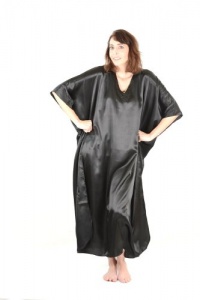 Satin Charmeuse Caftan/Mumu, Solid Black Color, Style#Caf-23B