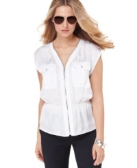 Exposed zipper trim adds edge to this petite MICHAEL Michael Kors top for an on-trend spring look!