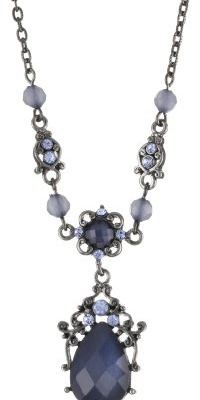 1928 Jewelry Ornate Jet and Sapphire Hues Princess Necklace