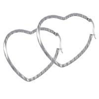 2 Inches Stainless Steel High Shine Silver Tone Heart Shape Hoops Earrings