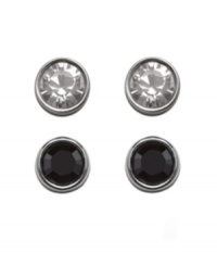 Sparkle to suit any occasion. Mix and match with chic contrasting studs by Swarovski featuring bezel-set clear and jet black crystals in silver tone mixed metal. Approximate diameter: 1/5 inch.