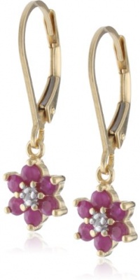 18k Yellow Gold Plated Sterling Silver Ruby Flower Dangle Earrings