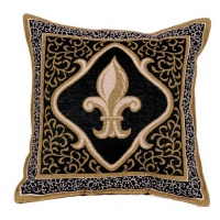 Fleur De Lis Black Decorative Tapestry Toss Pillow USA Made