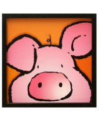 Pig penned. A chubby pink face peers out from within a simple black frame, bringing a touch of the farm to the kids' room or play area.