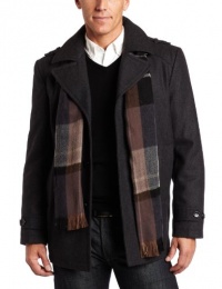 London Fog Men's Belmont Single Breasted Peacoat With Scarf