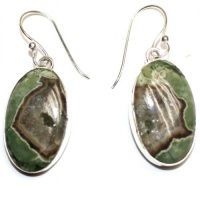 Simple Modern Design Australian Rain Forest Jasper Gemstone Sterling Silver Earrings