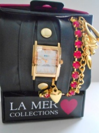 La Mer Special Edition 400 Crystal Lucky Charms Black Band Wrap Watch