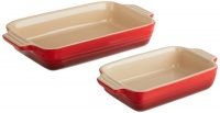 Le Creuset Stoneware 1-1/4-Quart Rectangular Baker with Bonus 16-Ounce Rectangular Baker, Cherry