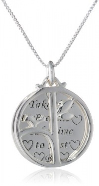 Sterling Silver Take Time To Breathe Take Time To Just Be and Be with Open Circle Tree Reversible Pendant Necklace, 18