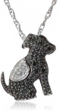 Sterling Silver Black and White Diamond Dog Pendant Necklace