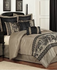 Luciel Lace 8-Piece Flocked Taupe & Black CAL. KING Bedding Set