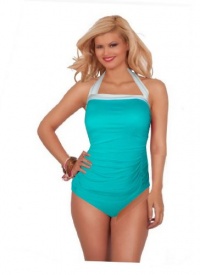 Ralph Lauren Solid Shirred Front Tank Style Swimsuit ~ Seafoam