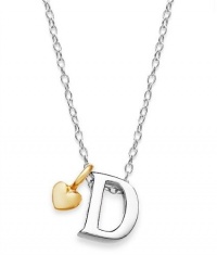 Sterling Silver and 14k Gold over Sterling Silver Necklace, 18 Inch D Initial and Removable Heart Charm Pendant Necklace