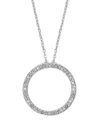 Rounding into fashionable form. This sterling silver necklace is centered by a circle pendant radiant with diamonds (1/10 ct. t.w.). Approximate length: 18 inches. Approximate drop: 3/4 inch.