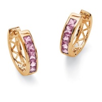 Channel-Set Birthstone 18k Yellow Gold-Plated Huggie-Hoop Earrings- June- Simulated Alexandrite