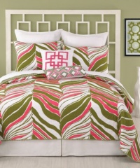 Trina Turk Tiger Leaf King Coverlet, 104 by 90-Inch, Pink/Green