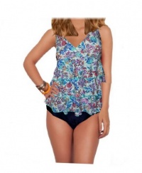 Fit 4 U Tummy Thinner Happy Day Ruffled Tier Tankini Swimsuit