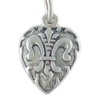 Fleur De Lis Heart Vintage Style 925 Sterling Silver Traditional Charm or Pendant