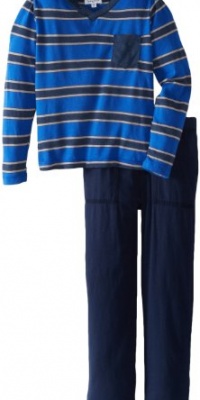 Splendid Littles Boys 2 7 Toddler Heathered Oatmeal Navy Stripe V-Neck Pant Set, Pier, 5/6