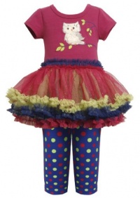 Magenta Blue Owl Applique Tutu Dress / Legging Set MG3NA,Bonnie Jean Little Girls 2-Piece Dress/Legging Set